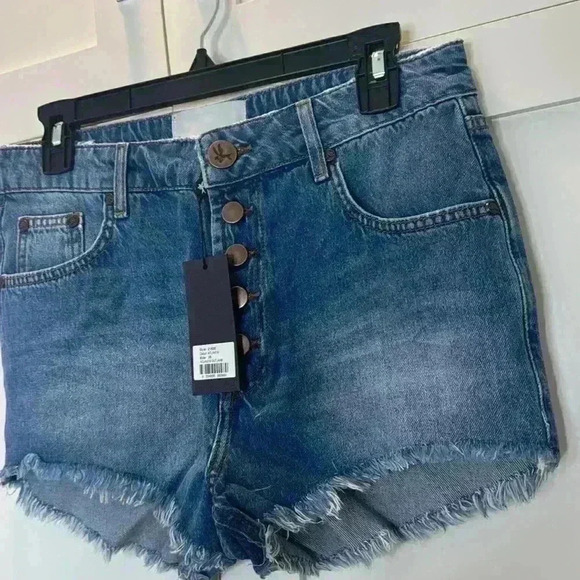 One Teaspoon Exposed Button Fly Cutoff Jean Shorts in Medium Wash Blue 25 - Picture 3 of 11